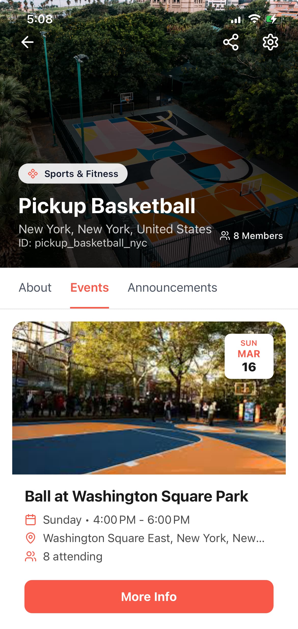 Event Management Screen